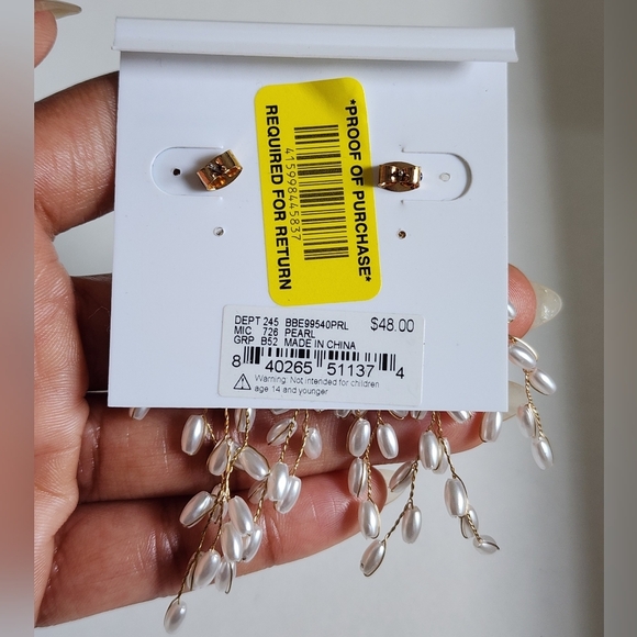 New Borrowed and Blue Women's Pearl & Rhinestones Drop Gold Vines Stud Earrings - Picture 9 of 13